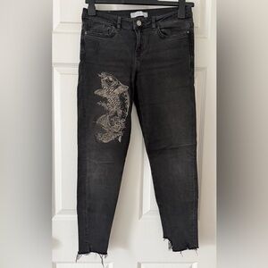 Zara Black Skinny Jeans with Silver Koi Motif